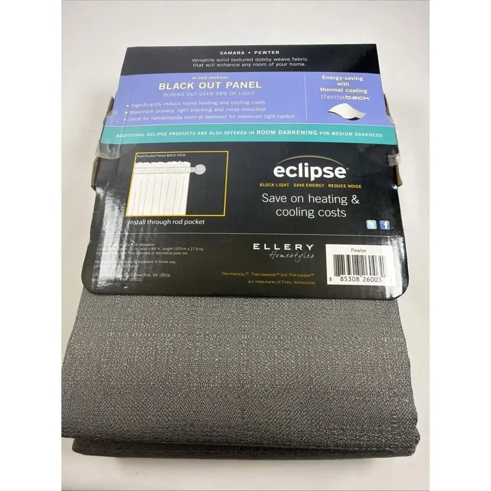 Eclipse Blackout 1 Panel Rod Pocket Curtain 42 In W/84 In L (Pewter Color)